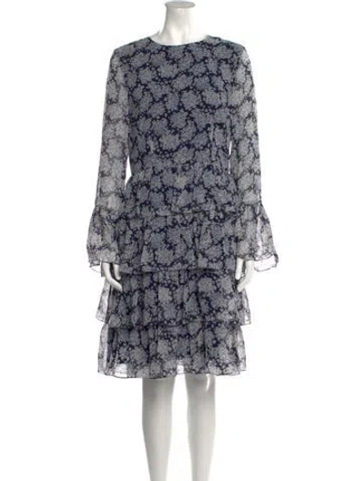 Pre-owned Mikael Aghal Floral Print Knee-length Dress In Blue