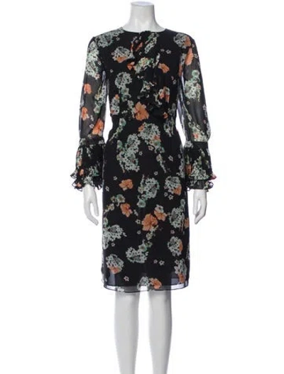 Pre-owned Mikael Aghal Floral Print Knee-length Dress In Blue