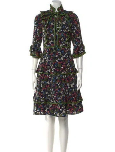 Pre-owned Mikael Aghal Floral Print Knee-length Dress In Multi