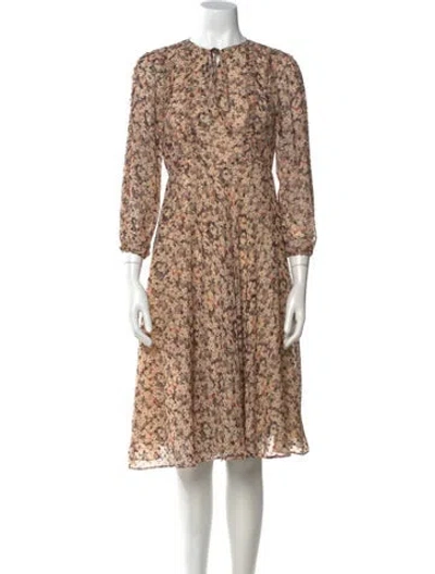 Pre-owned Mikael Aghal Floral Print Knee-length Dress In Neutral