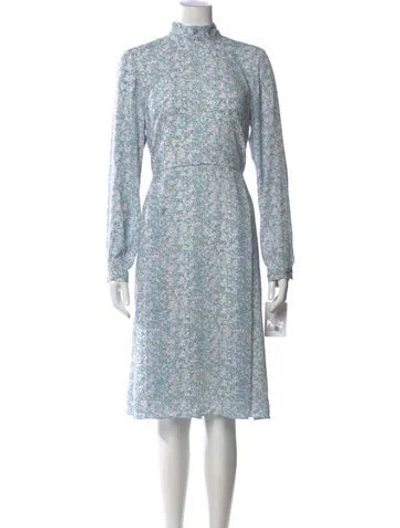 Pre-owned Mikael Aghal Floral Print Knee-length Dress W/ Tags In Blue