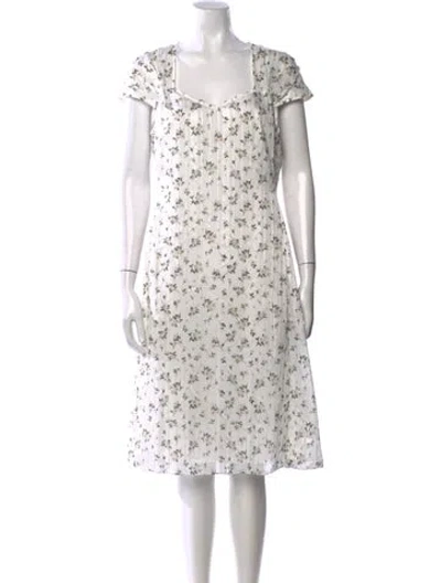 Pre-owned Mikael Aghal Floral Print Knee-length Dress W/ Tags In White