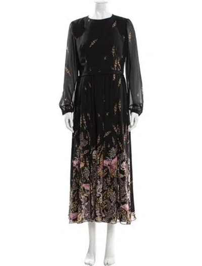 Pre-owned Mikael Aghal Floral Print Long Dress In Black