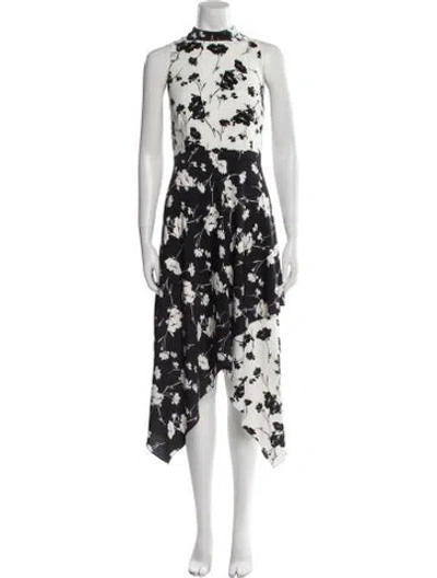 Pre-owned Mikael Aghal Floral Print Long Dress In Black