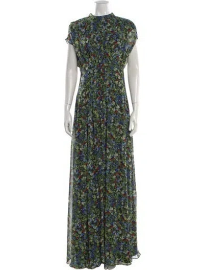 Pre-owned Mikael Aghal Floral Print Long Dress In Black