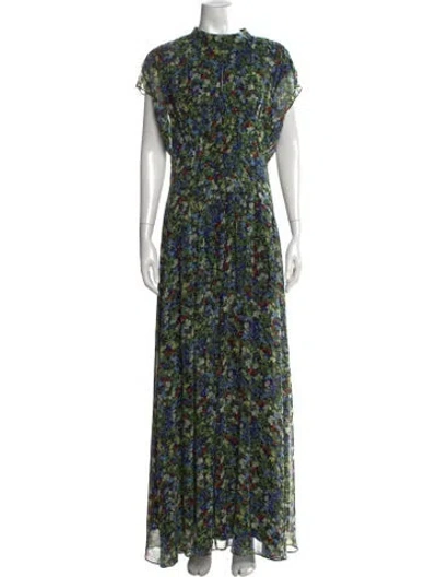 Pre-owned Mikael Aghal Floral Print Long Dress In Black