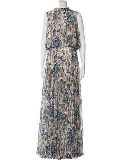 Pre-owned Mikael Aghal Floral Print Long Dress In Blue