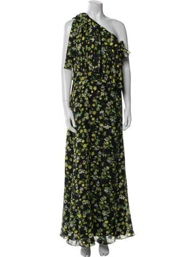 Pre-owned Mikael Aghal Floral Print Long Dress In Green