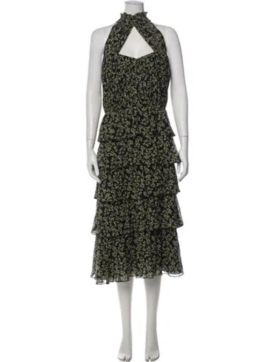 Pre-owned Mikael Aghal Floral Print Long Dress In Green