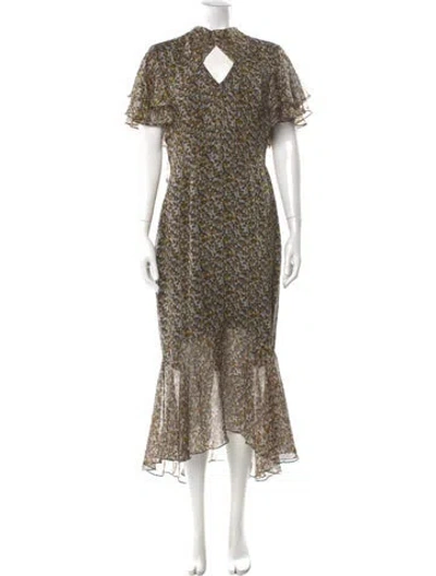 Pre-owned Mikael Aghal Floral Print Long Dress In Multi