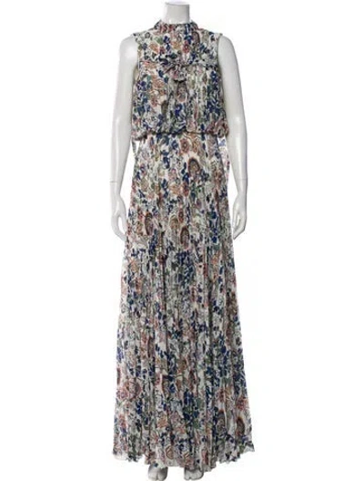 Pre-owned Mikael Aghal Floral Print Long Dress In Multi