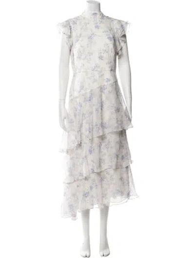 Pre-owned Mikael Aghal Floral Print Long Dress In Multi