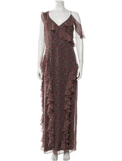 Pre-owned Mikael Aghal Floral Print Long Dress In Multi