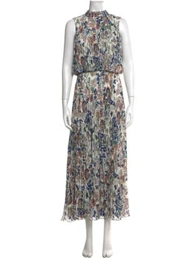Pre-owned Mikael Aghal Floral Print Long Dress In Multi