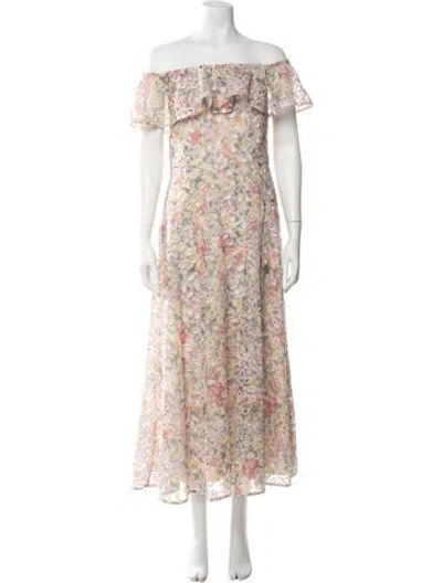 Pre-owned Mikael Aghal Floral Print Long Dress In Multicolor