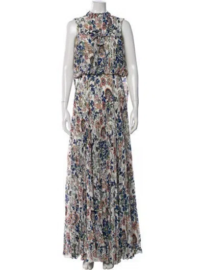 Pre-owned Mikael Aghal Floral Print Long Dress In Multicolor