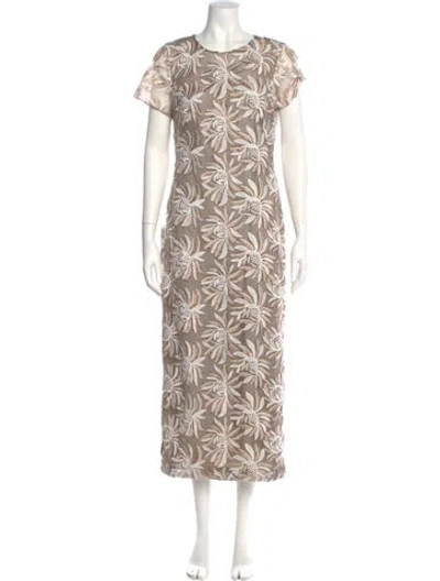 Pre-owned Mikael Aghal Floral Print Long Dress In Neutral