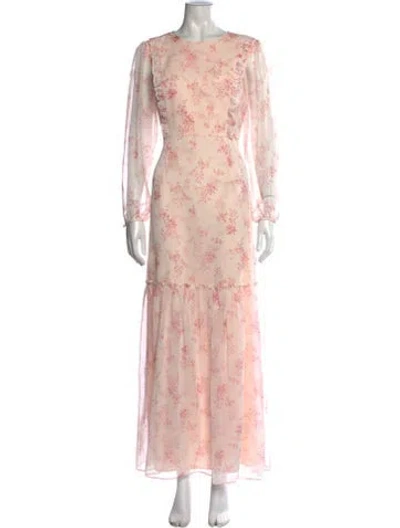 Pre-owned Mikael Aghal Floral Print Long Dress In Neutrals