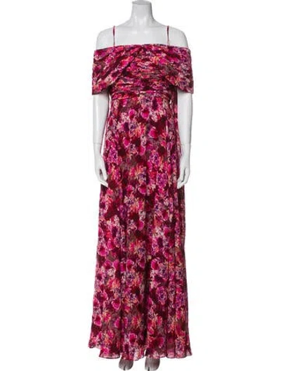 Pre-owned Mikael Aghal Floral Print Long Dress In Pink