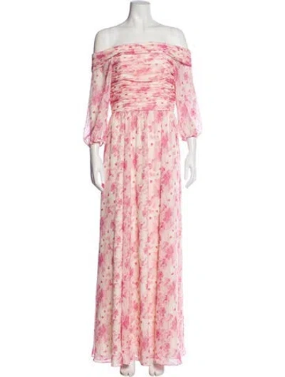 Pre-owned Mikael Aghal Floral Print Long Dress In Pink