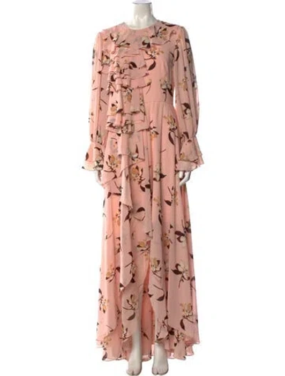 Pre-owned Mikael Aghal Floral Print Long Dress In Pink