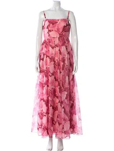 Pre-owned Mikael Aghal Floral Print Long Dress In Pink