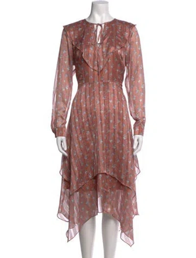 Pre-owned Mikael Aghal Floral Print Long Dress In Pink