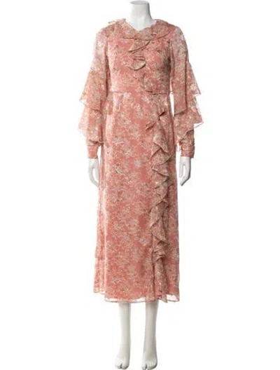 Pre-owned Mikael Aghal Floral Print Long Dress In Pink