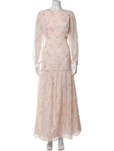 Pre-owned Mikael Aghal Floral Print Long Dress In Pink