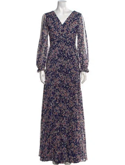 Pre-owned Mikael Aghal Floral Print Long Dress W/ Tags In Blue