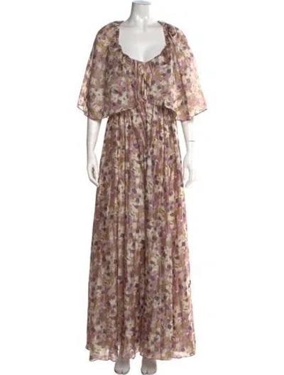 Pre-owned Mikael Aghal Floral Print Long Dress W/ Tags In Neutral