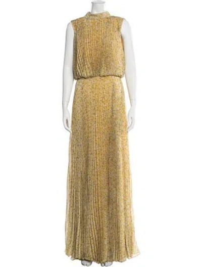 Pre-owned Mikael Aghal Floral Print Long Dress W/ Tags In Yellow