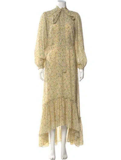 Pre-owned Mikael Aghal Floral Print Long Dress In Yellow