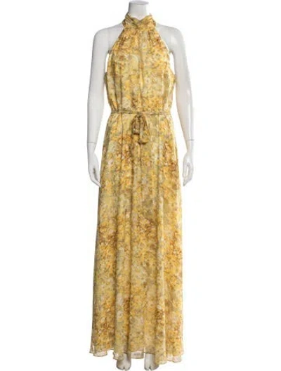 Pre-owned Mikael Aghal Floral Print Long Dress In Yellow