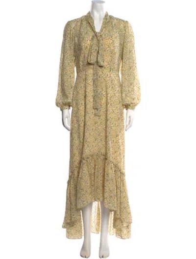 Pre-owned Mikael Aghal Floral Print Long Dress In Yellow