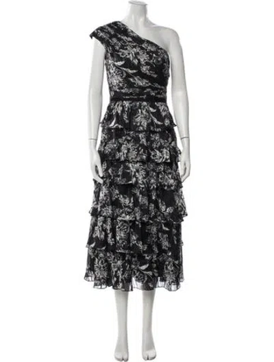 Pre-owned Mikael Aghal Floral Print Midi Length Dress In Black