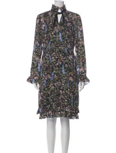 Pre-owned Mikael Aghal Floral Print Midi Length Dress In Blue