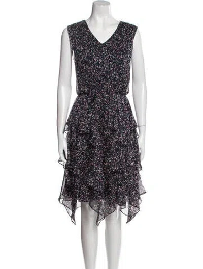 Pre-owned Mikael Aghal Floral Print Midi Length Dress In Blue