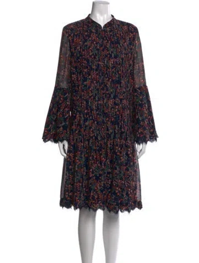 Pre-owned Mikael Aghal Floral Print Midi Length Dress In Blue