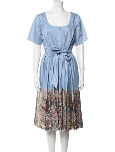 Pre-owned Mikael Aghal Floral Print Midi Length Dress In Blue