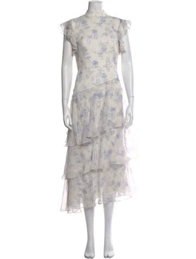 Pre-owned Mikael Aghal Floral Print Midi Length Dress In Gray