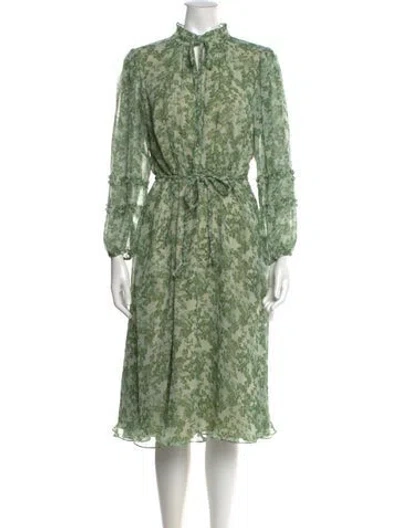 Pre-owned Mikael Aghal Floral Print Midi Length Dress In Green
