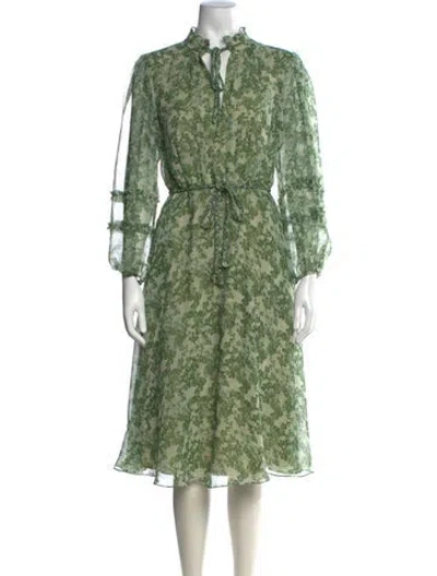 Pre-owned Mikael Aghal Floral Print Midi Length Dress In Green