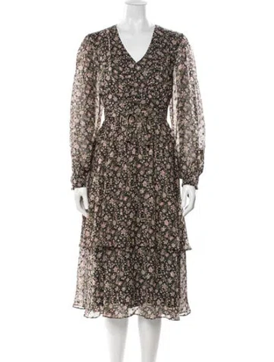Pre-owned Mikael Aghal Floral Print Midi Length Dress In Multi
