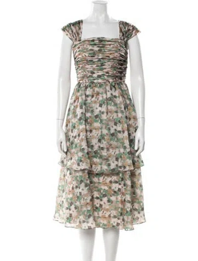 Pre-owned Mikael Aghal Floral Print Midi Length Dress In Multi