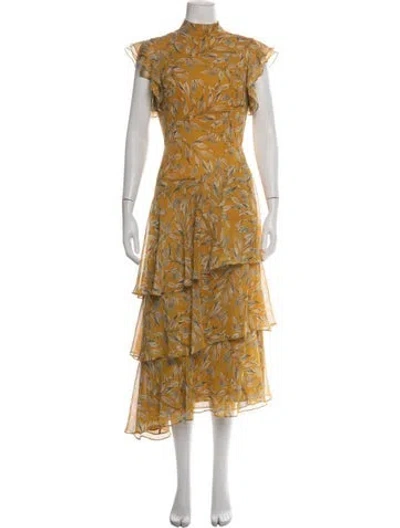 Pre-owned Mikael Aghal Floral Print Midi Length Dress In Multicolor