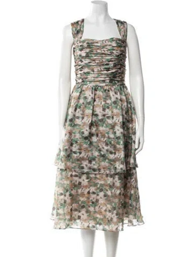 Pre-owned Mikael Aghal Floral Print Midi Length Dress In Multicolor