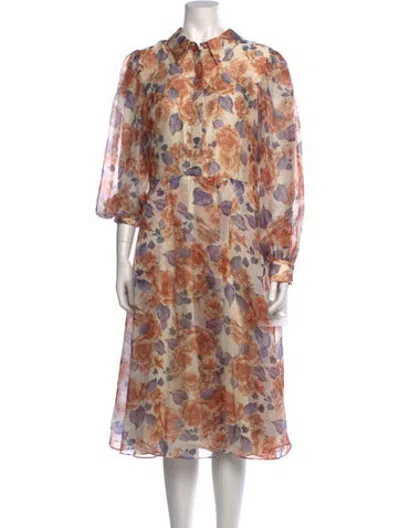 Pre-owned Mikael Aghal Floral Print Midi Length Dress In Multicolor
