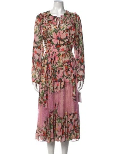 Pre-owned Mikael Aghal Floral Print Midi Length Dress In Pink