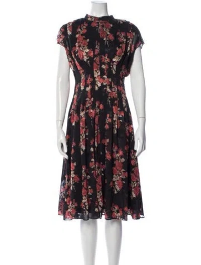 Pre-owned Mikael Aghal Floral Print Midi Length Dress In Red
